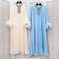 Luxe Pleated Feather Midi Dress