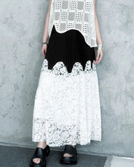 Two-Tone Pleated Lace Skirt