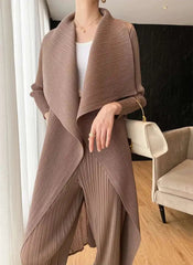 Elegant Drape Pleat Long Cardigan