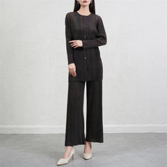 Luxury Plisse Striped Trousers Set