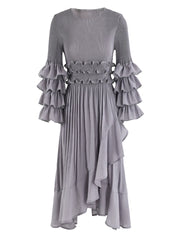 Women's Pleated Bodice Flutter Sleeve Pleat Midi Dress