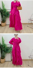 Luxury Pleated Ruffle Midi Dress