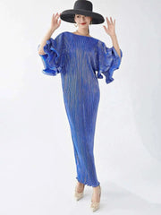 Luxury Pleats Ruffle Sleeves Maxi Dress