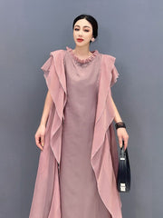 Pink or Black Oversized Ruffle Sleeve Maxi Dress