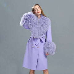 Women's Cashmere & Wool Sheep Fur Wrap Coat