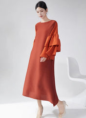 Plissé Ruffle-Sleeve Dress