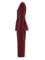 Luxe Burgundy Wool Blend Wide Leg Pant Suit