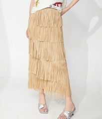 Luxury Plissé Tiered Fringe Skirt