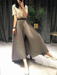 Women's Pleated Wide Leg Elastic Waistband Trousers