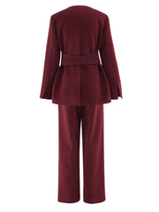 Luxe Burgundy Wool Blend Wide Leg Pant Suit