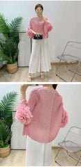 Luxury Pleated Ruffle Cuff Blouse