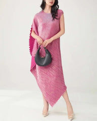 Plissé Metallic Cape Dress