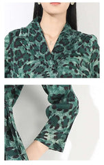 Leopard Pleated Skirt & Wrap Blouse