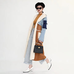 Women's Elegant Denim and Woolen Long Coat