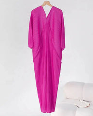 Pleated Batwing-Sleeve Dress