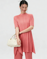 Mock Neck Pleated Tunic Top
