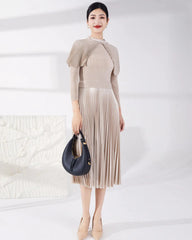 Luxury Plissé Capelet Dress