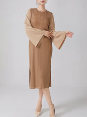 Luxury Pleated Bell Sleeve Dress