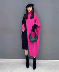 Irregular Elegance Oversized Turtleneck Batwing Knit Dress