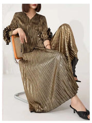 Luxury Formal Plisse Palazzo Pant Set