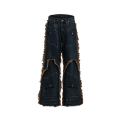 Men's Distressed Denim Baggy Cargo Jeans