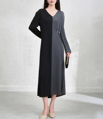 Elegant V-Neck Pleats Dress