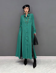 Retro Chic Green Black Long Sleeve Maxi Dress