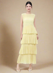 Unique Tiered Pleated Sleeveless Dress