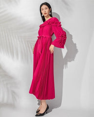 Ruffle Pleats Midi Dress