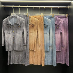 Washed Denim Plissé Skirt Set