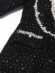 Women's Tuxedo Pearl Embellished Ultra Mini Dress