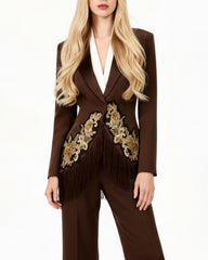 Gold Embroidered Fringe Blazer