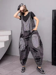 Women's Elegant Gray Denim Oversized Overalls