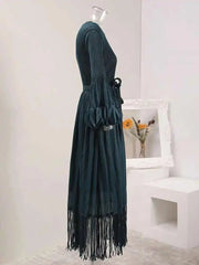 Elegant Fringe Hem Plissé Dress