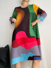 Geometric Plissé Colorblock Dress