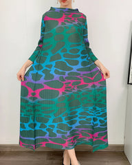 Abstract Pleated Trapeze Dress