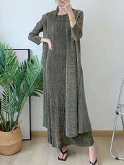 Luxury Pleats Dress & Coat Set