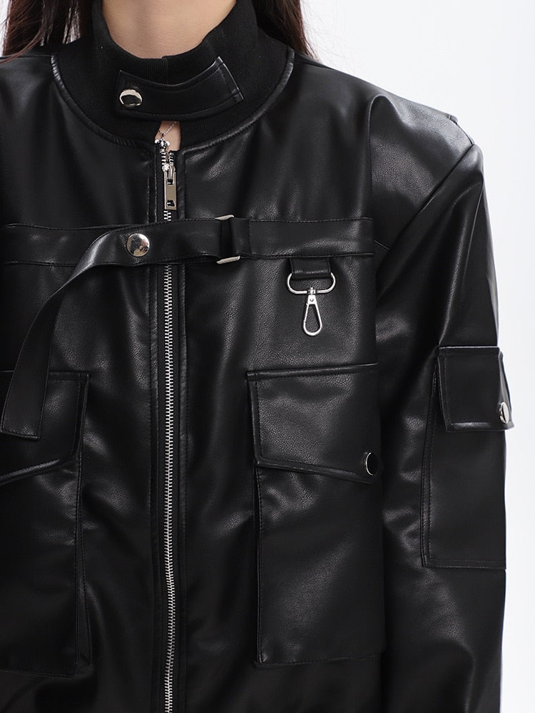 Vintage Oversized Chic PU Leather Jacket – HEYFANCYSTYLE