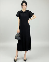 Elegant Plisse Ruffle Sleeve Dress