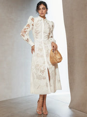 Fit & Flare Floral Lace Midi Dress