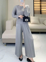 Luxury Pleated Pants & Button-Down Top Set