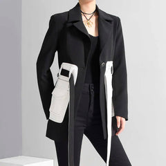 Versatile Monochrome White Pocket Belted Blazer