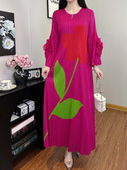 Luxe Flower Print Plisse Dress