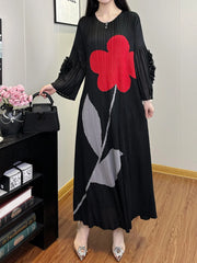 Luxe Flower Print Plisse Dress