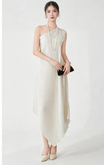 Asymmetric Pleated Midi Dress