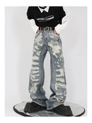 Men's Distressed Boot Cut Streetwear Jeans