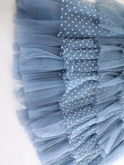 Luxe Denim and Tulle Ruffled Long Skirt