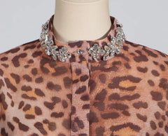 Crystal Leopard Blouse & Skirt