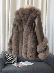 Fox Fur Leather Coat Women's