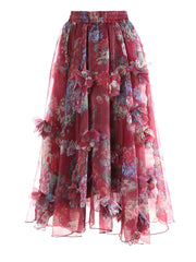 Floral Appliqué Pull-On Skirt